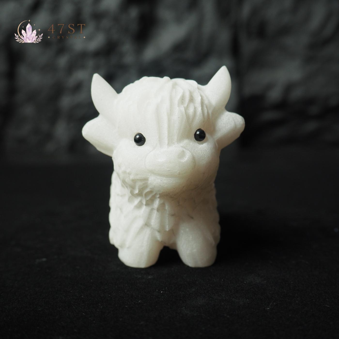 White Jade Highland Cow Carving