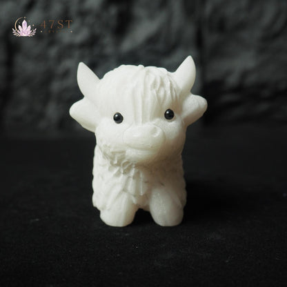 White Jade Highland Cow Carving