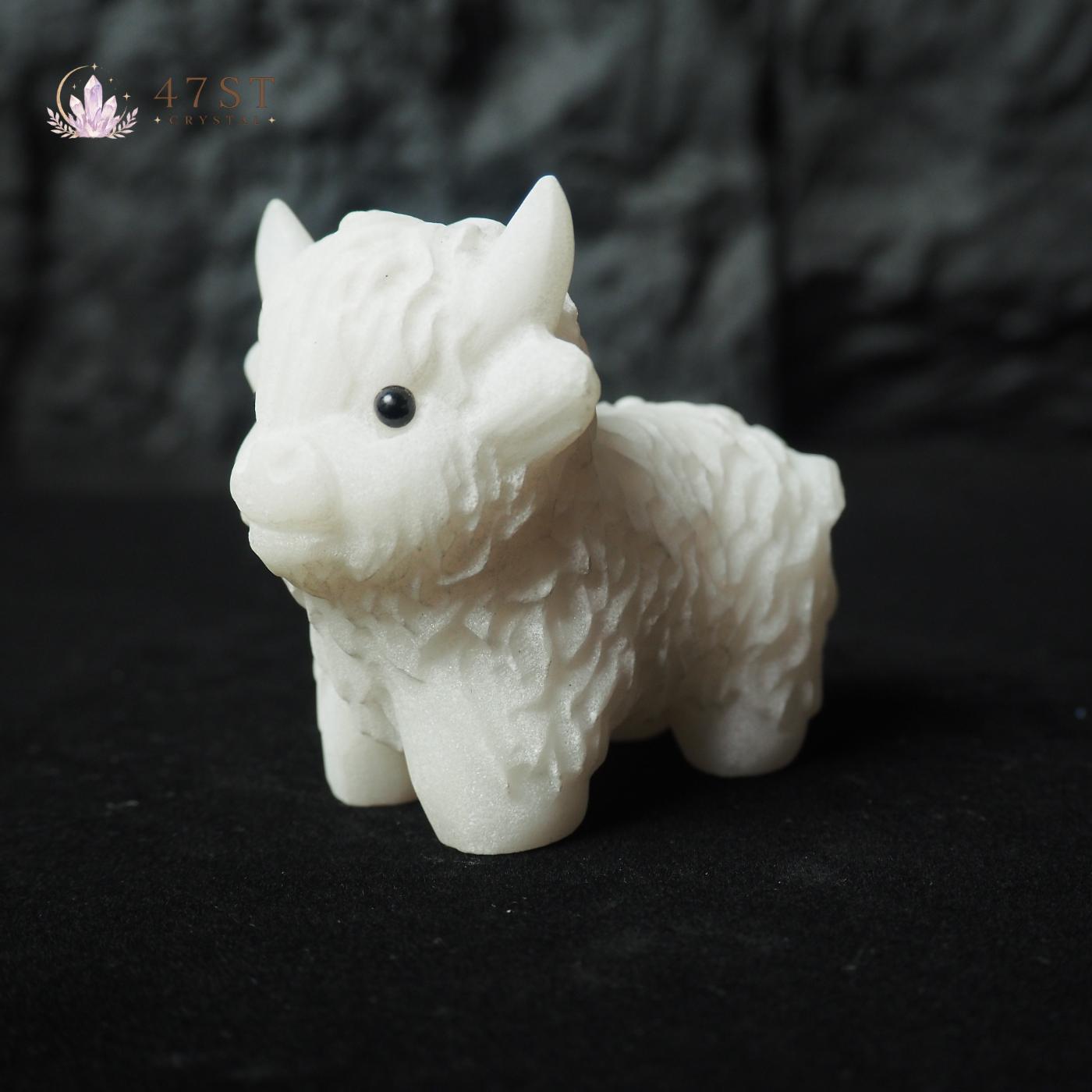 White Jade Highland Cow Carving