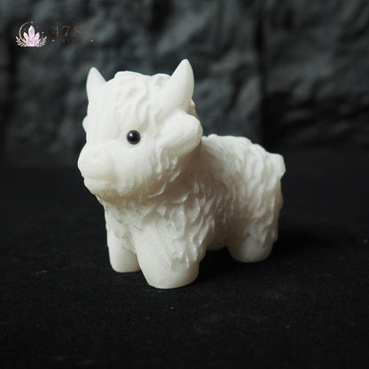 White Jade Highland Cow Carving
