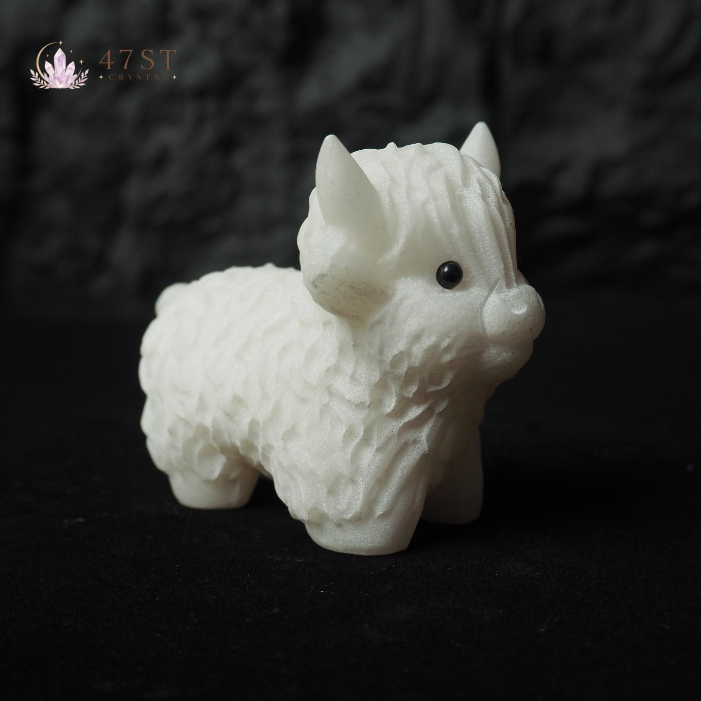 White Jade Highland Cow Carving