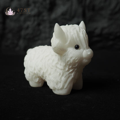 White Jade Highland Cow Carving