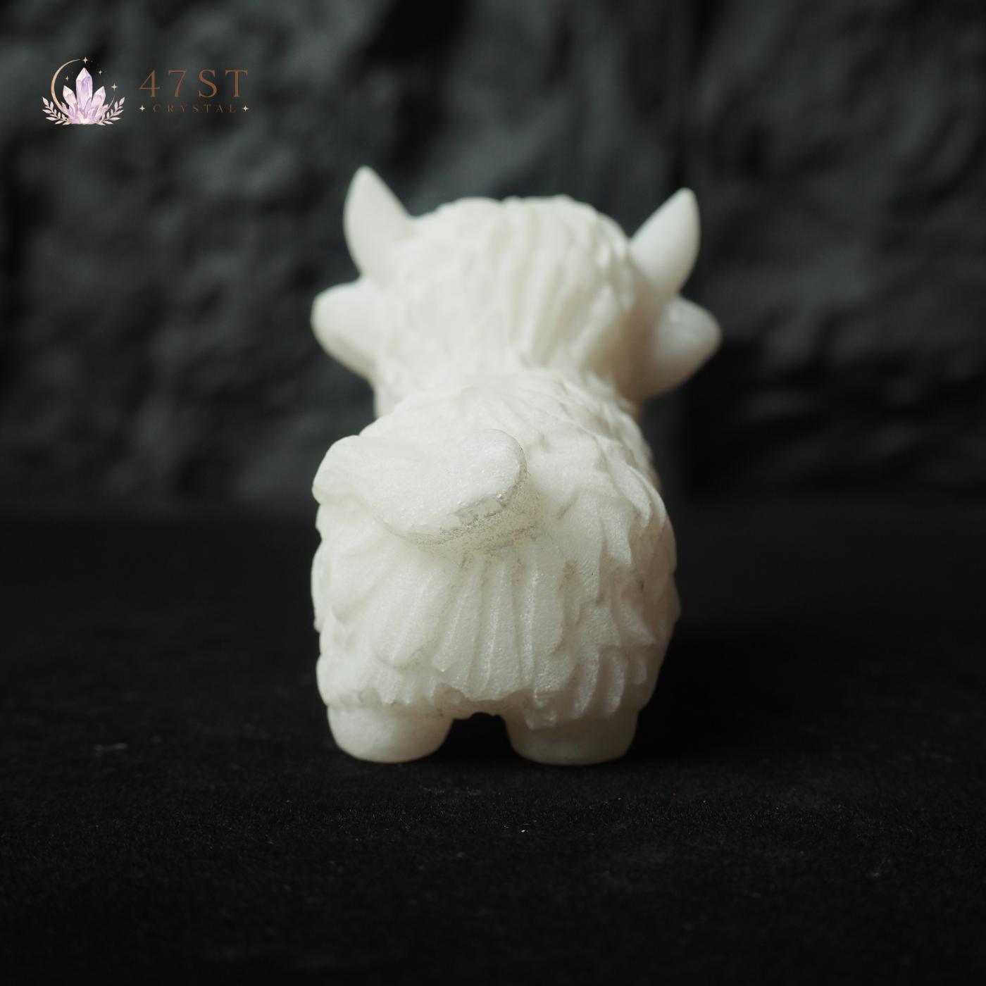White Jade Highland Cow Carving