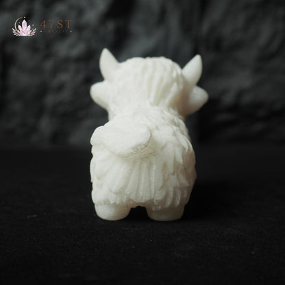 White Jade Highland Cow Carving