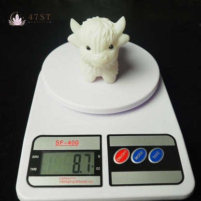White Jade Highland Cow Carving