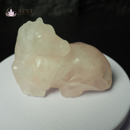 Rose Quartz Horse Carving