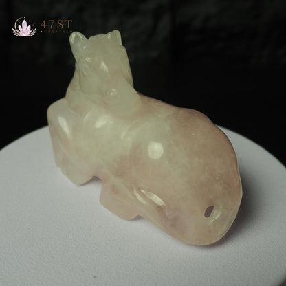 Rose Quartz Horse Carving