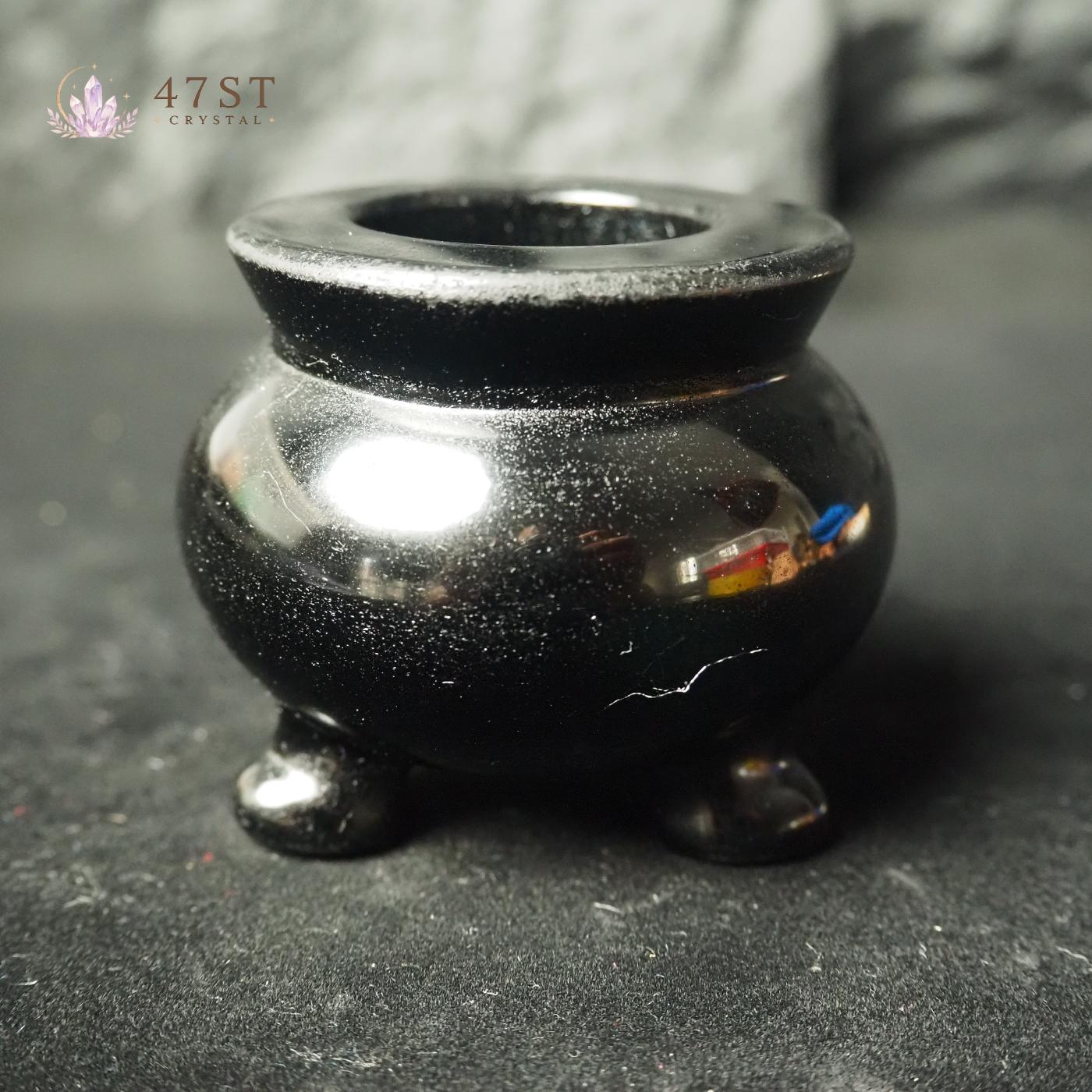 Black Obsidian Incense Burner Cauldron