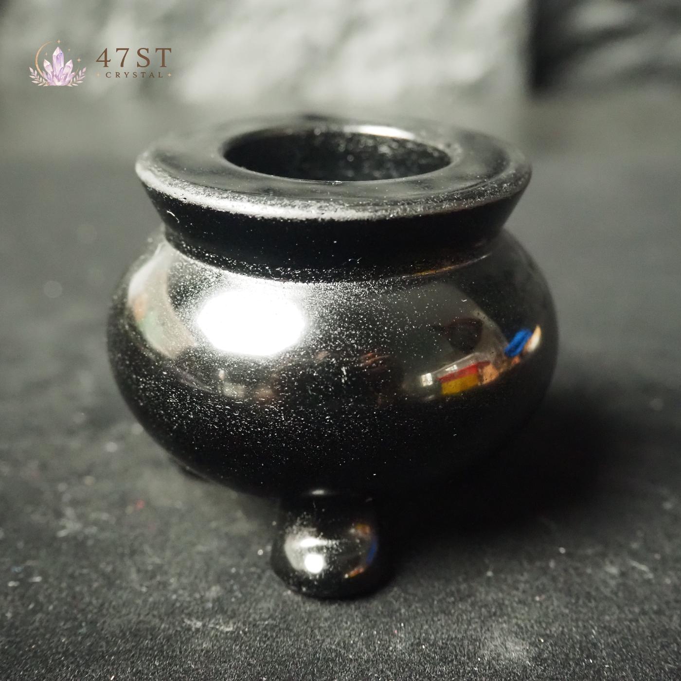 Black Obsidian Incense Burner Cauldron