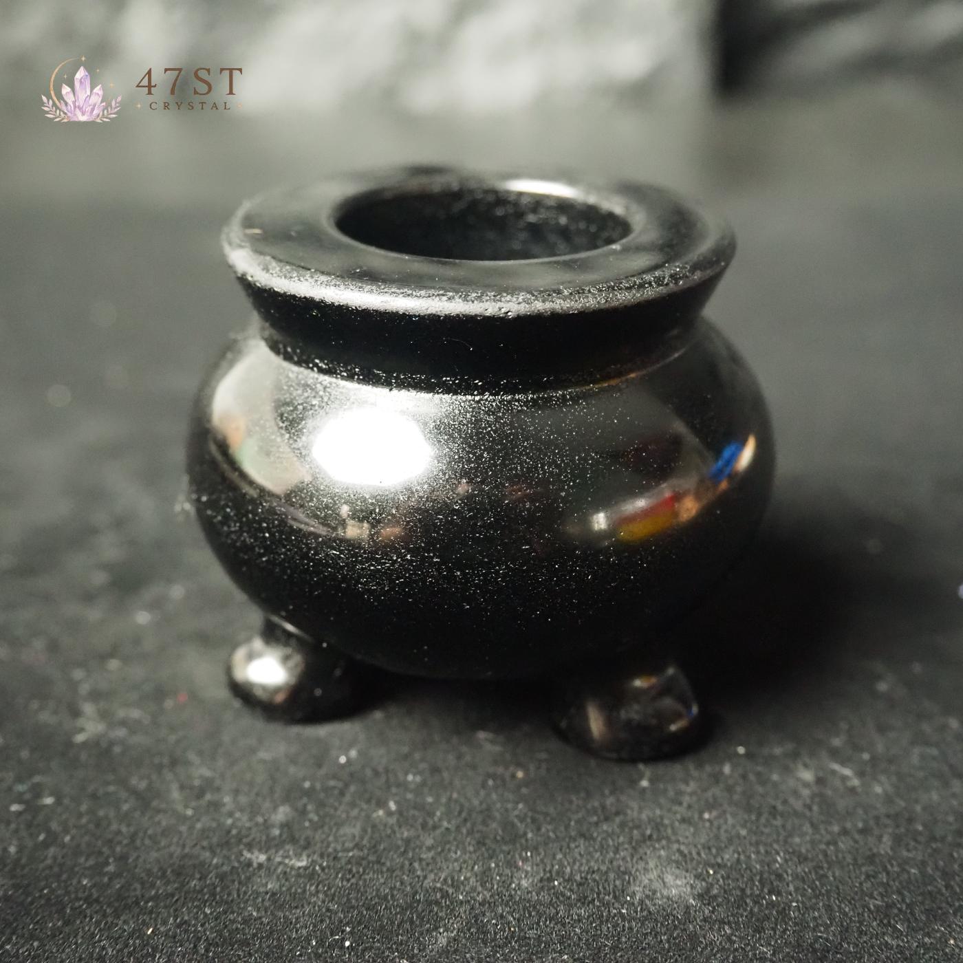Black Obsidian Incense Burner Cauldron
