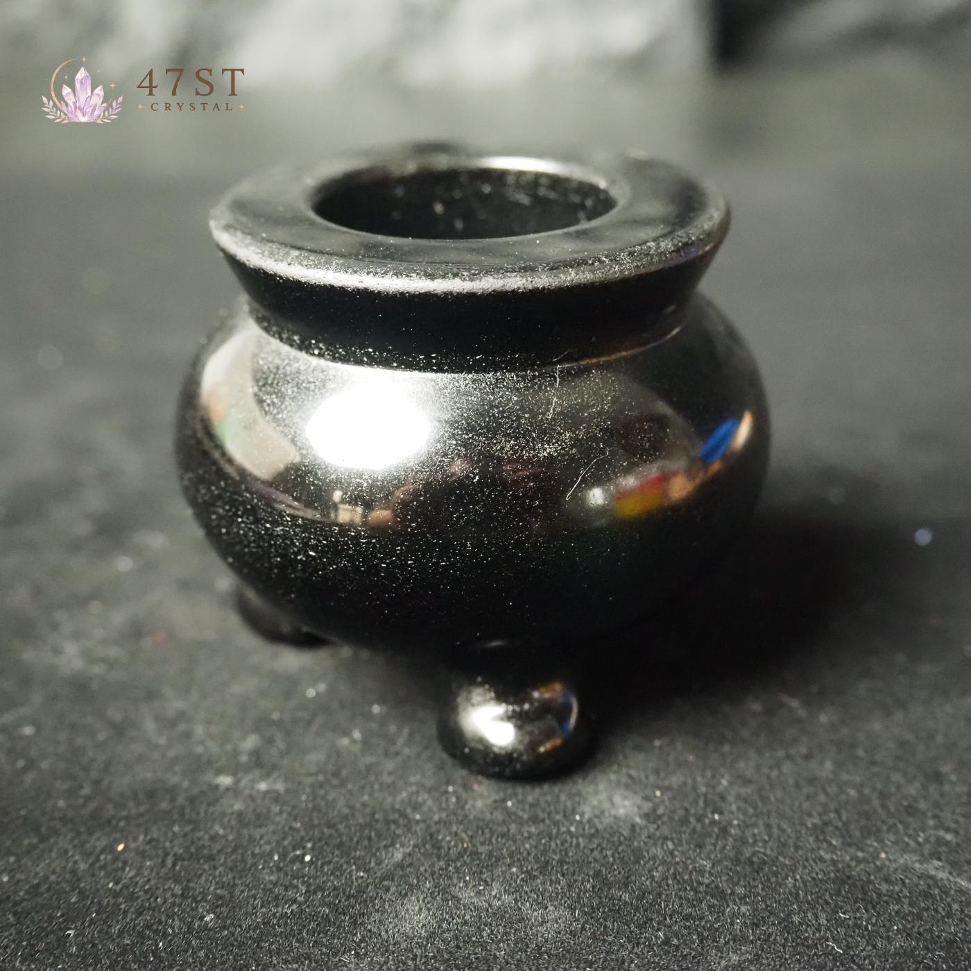 Black Obsidian Incense Burner Cauldron