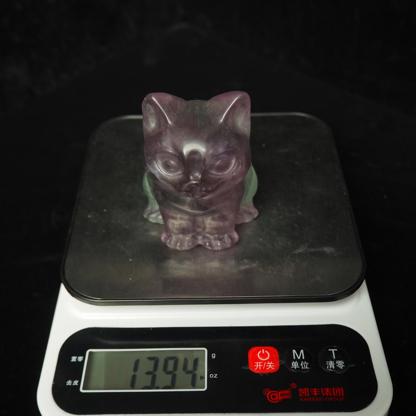 Rainbow Fluorite Cat Carving