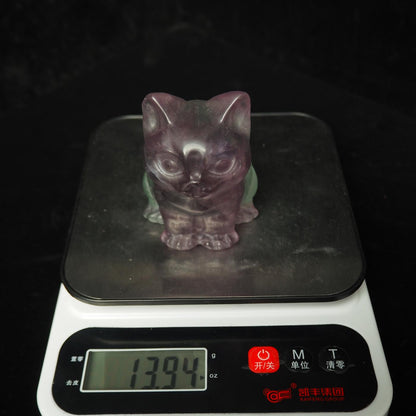 Rainbow Fluorite Cat Carving