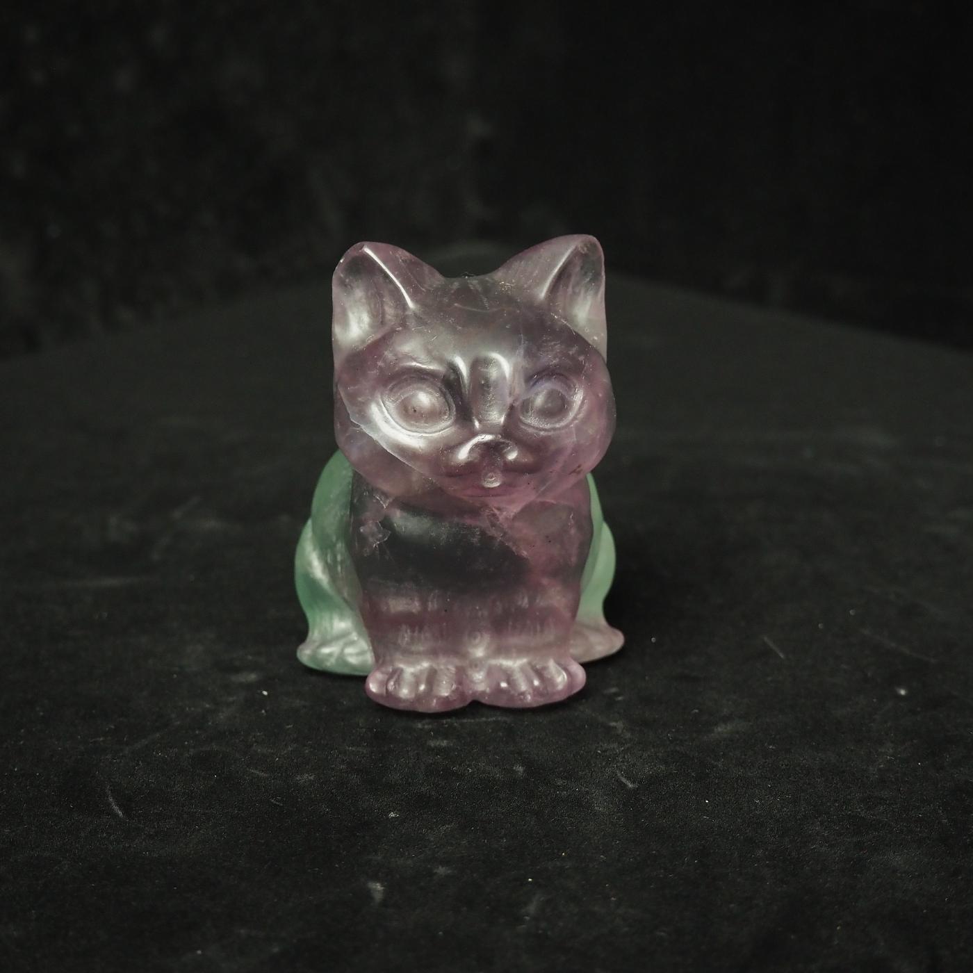 Rainbow Fluorite Cat Carving