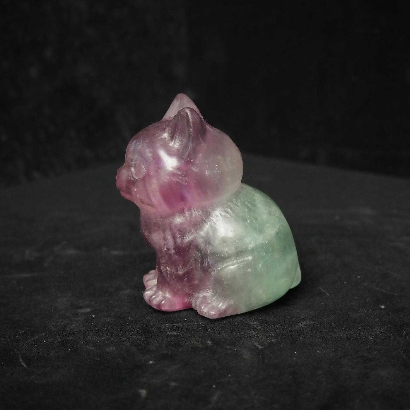 Rainbow Fluorite Cat Carving