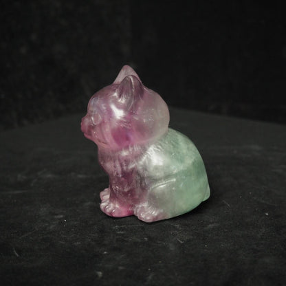 Rainbow Fluorite Cat Carving