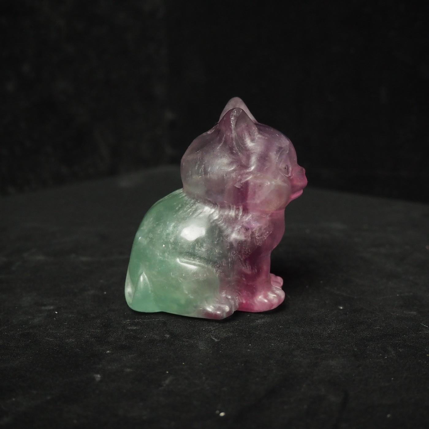 Rainbow Fluorite Cat Carving