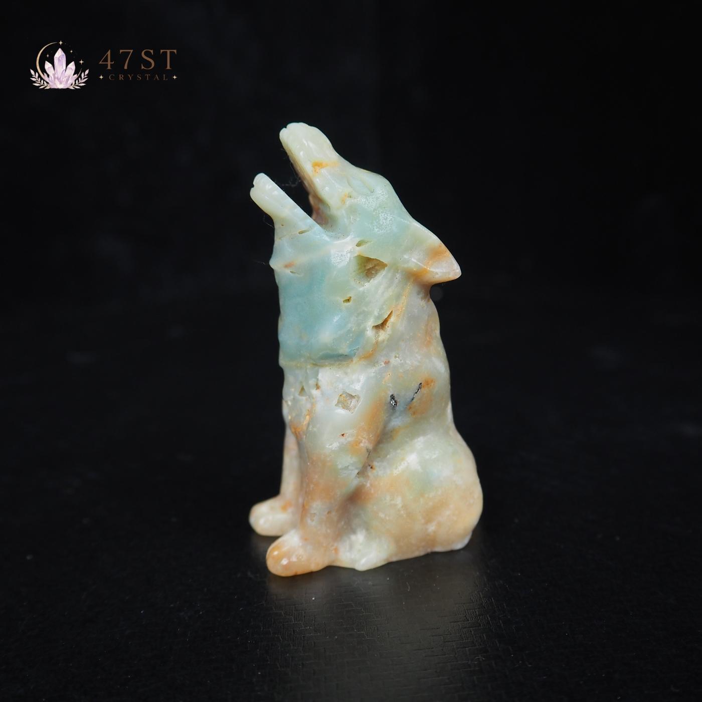 Caribbean Calcite Wolf Carving