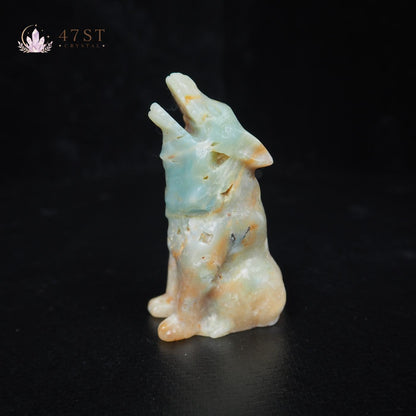 Caribbean Calcite Wolf Carving