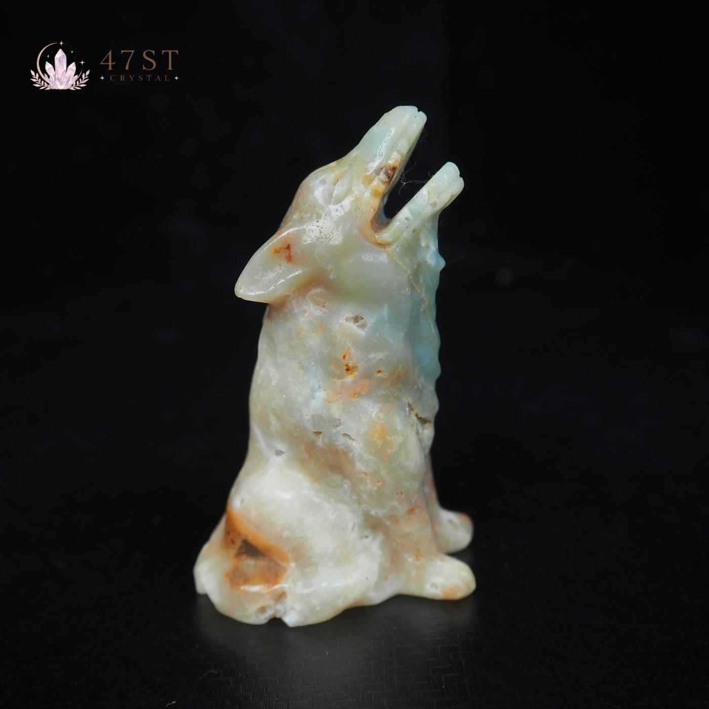 Caribbean Calcite Wolf Carving