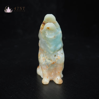 Caribbean Calcite Wolf Carving