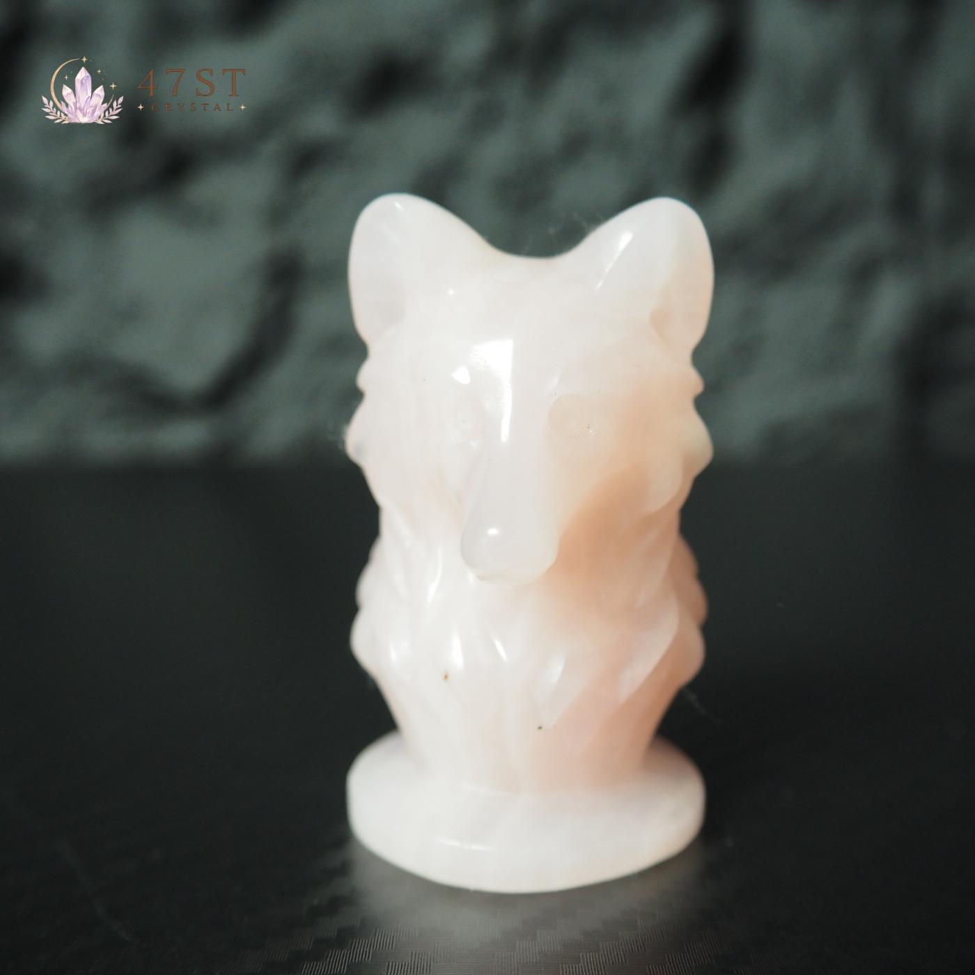 Rose Quartz Wolf Carving