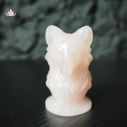 Rose Quartz Wolf Carving