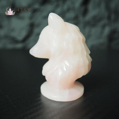 Rose Quartz Wolf Carving