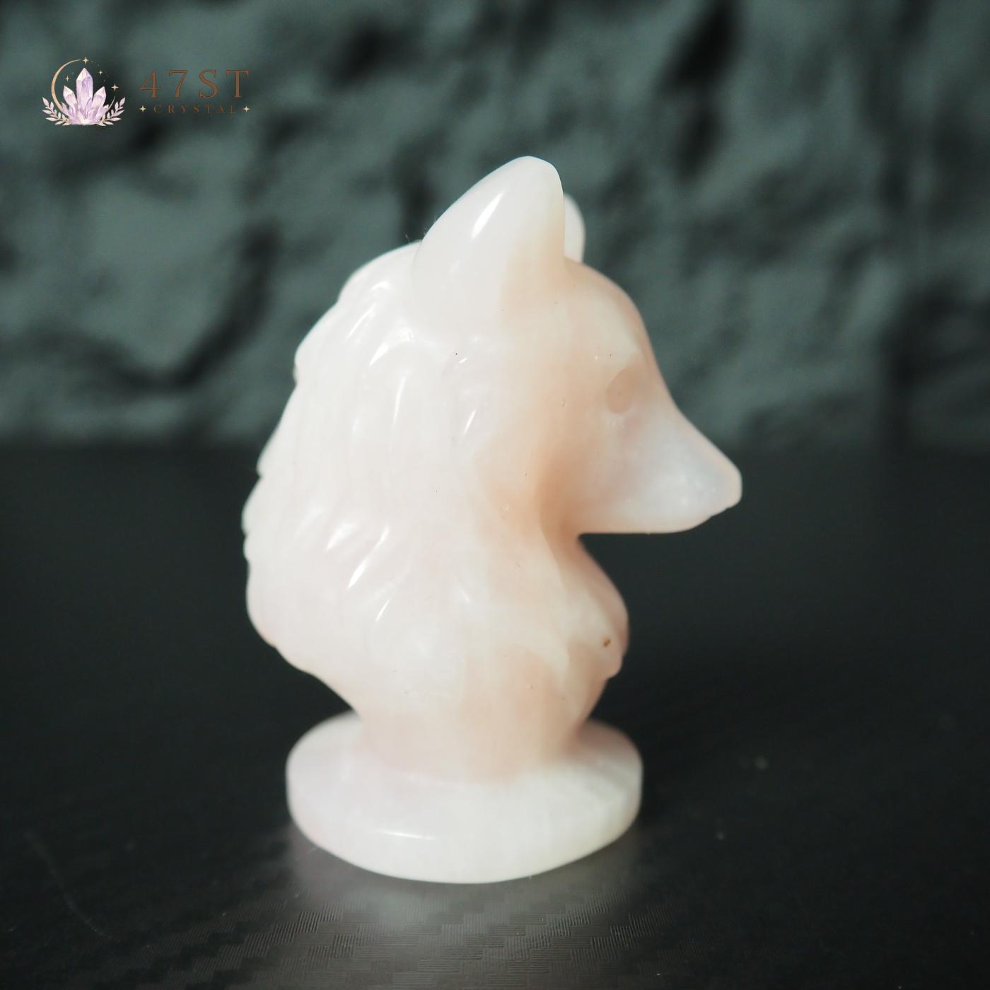 Rose Quartz Wolf Carving