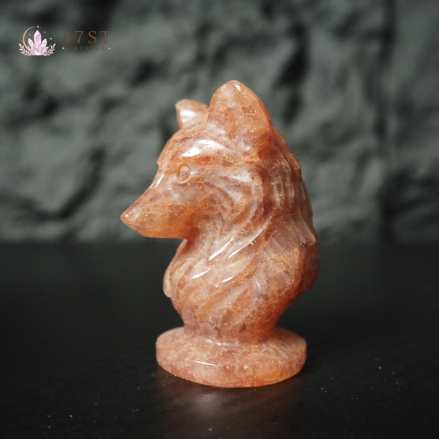 Strawberry Quartz Wolf Carving
