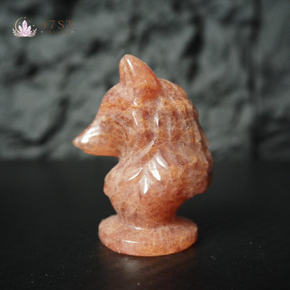 Strawberry Quartz Wolf Carving