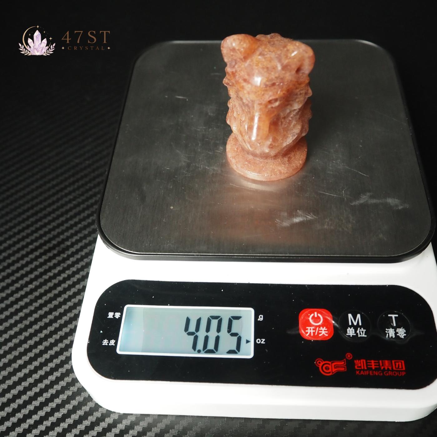 Strawberry Quartz Wolf Carving