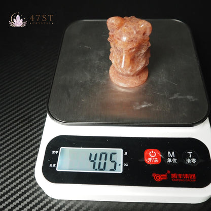Strawberry Quartz Wolf Carving