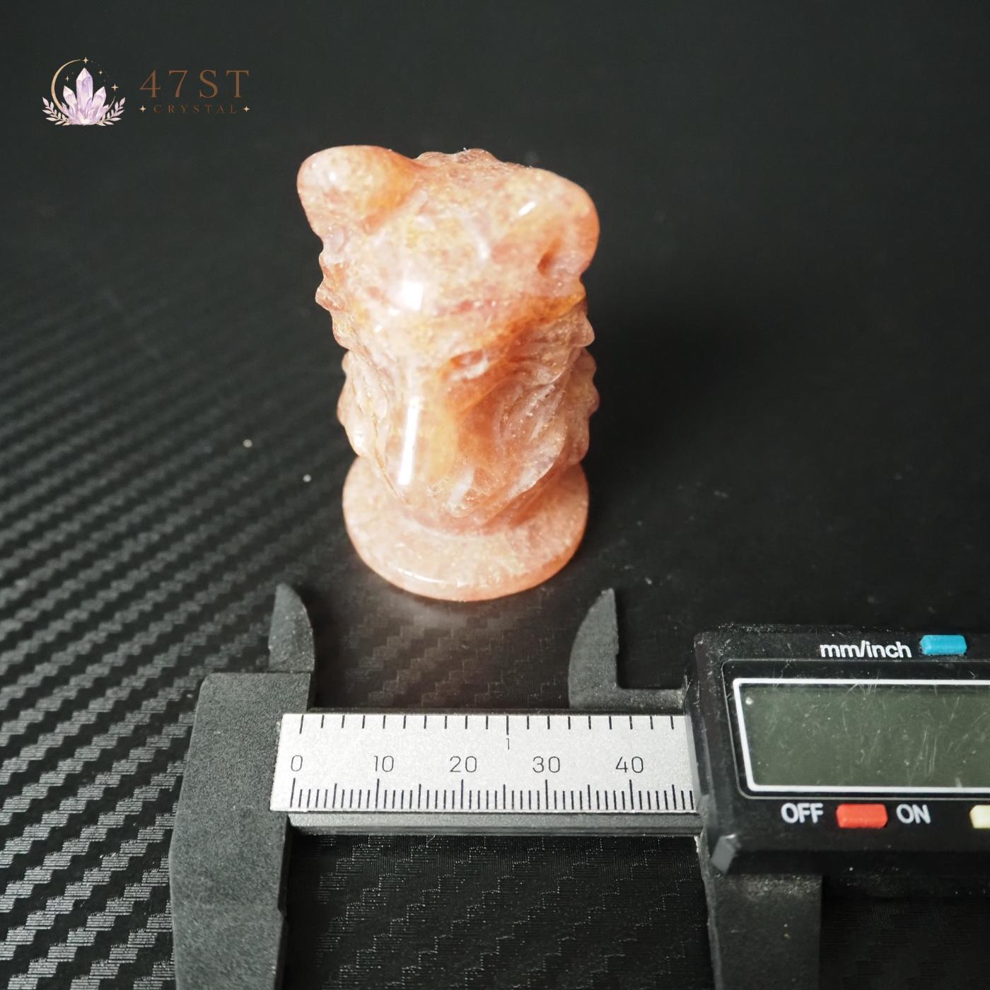 Strawberry Quartz Wolf Carving