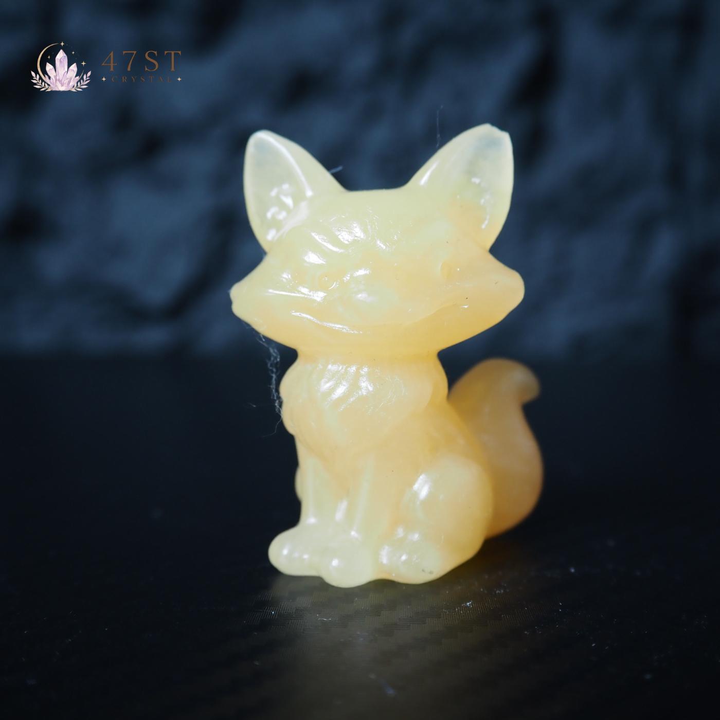 Orange Calcite Fox Carving