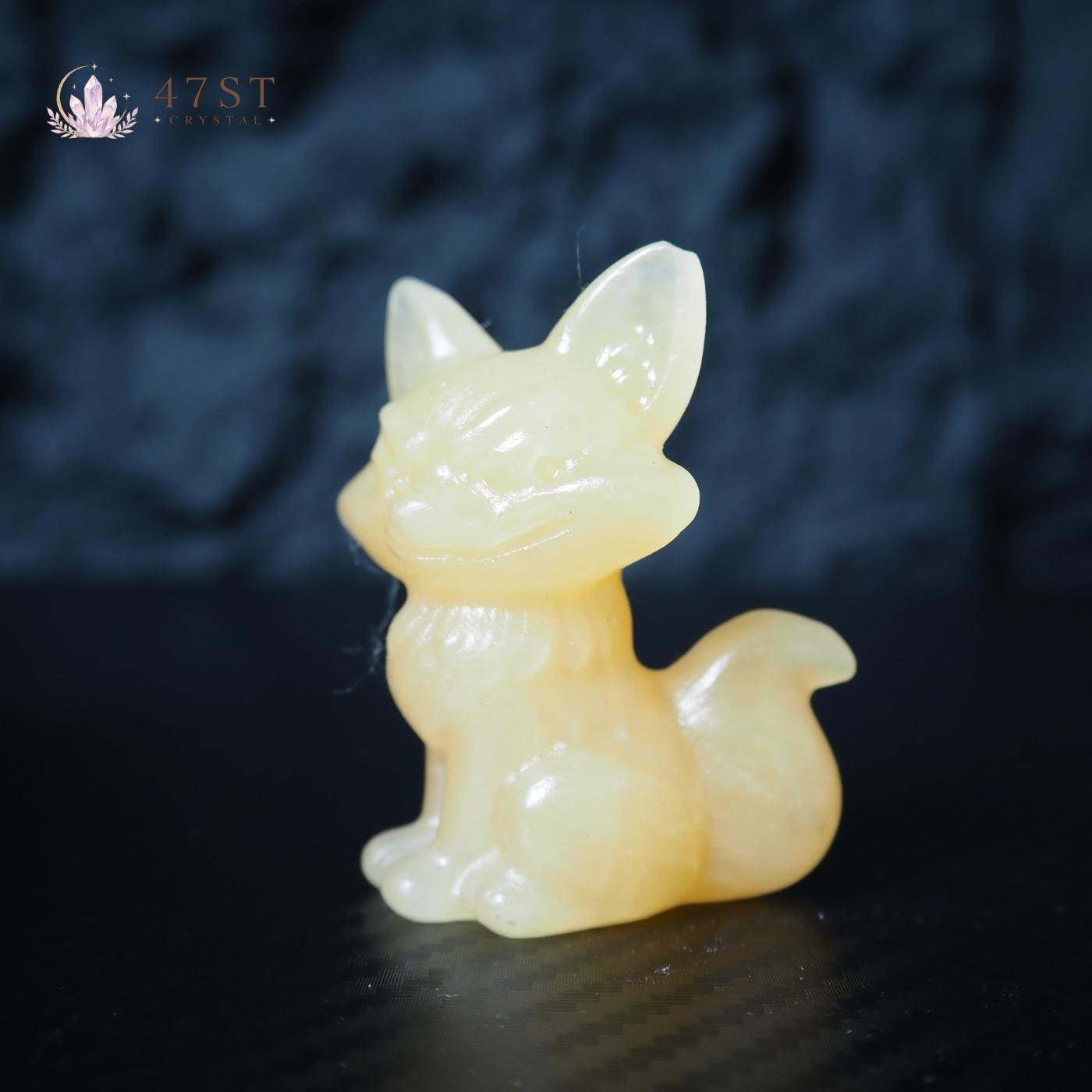 Orange Calcite Fox Carving