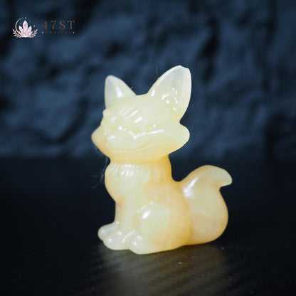 Orange Calcite Fox Carving