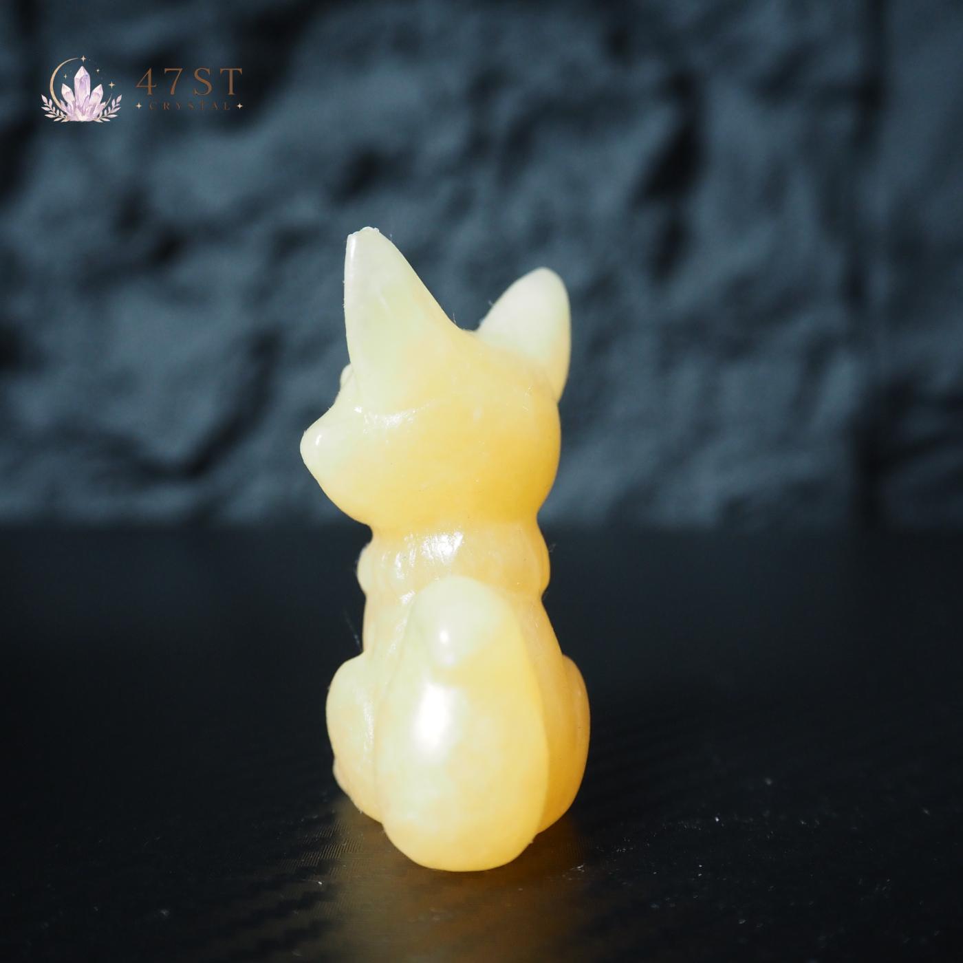 Orange Calcite Fox Carving