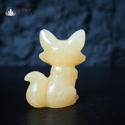 Orange Calcite Fox Carving