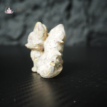 Plum Blossom Jasper Nine-Tail Fox Carving
