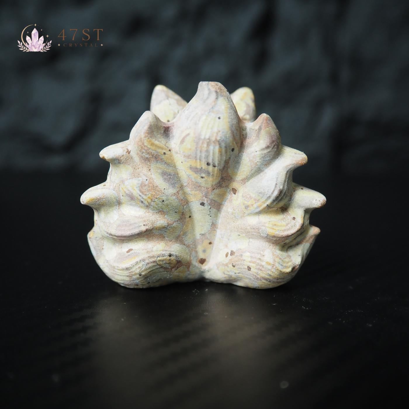 Plum Blossom Jasper Nine-Tail Fox Carving