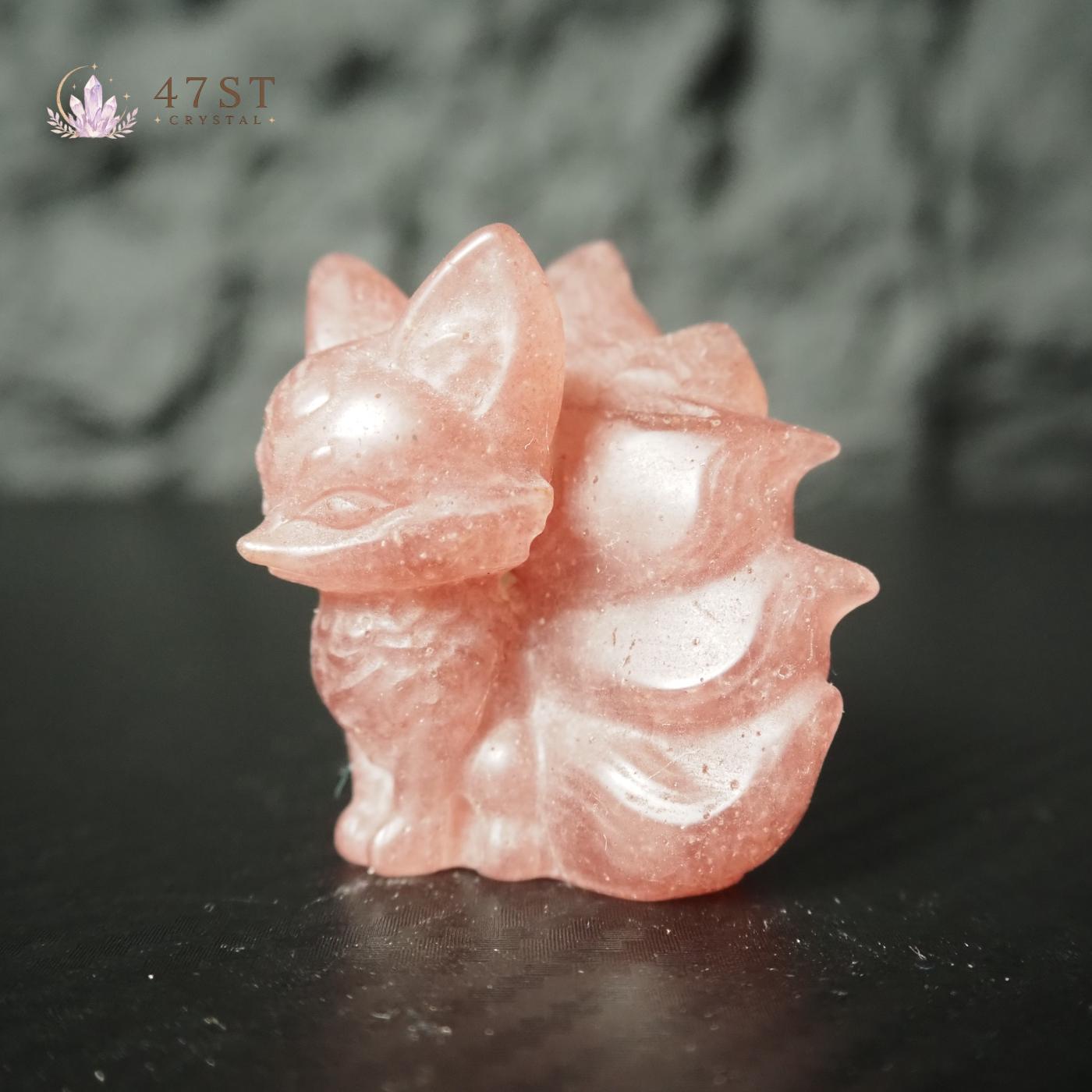 Strawberry Quartz Nine-Tail Fox Carving
