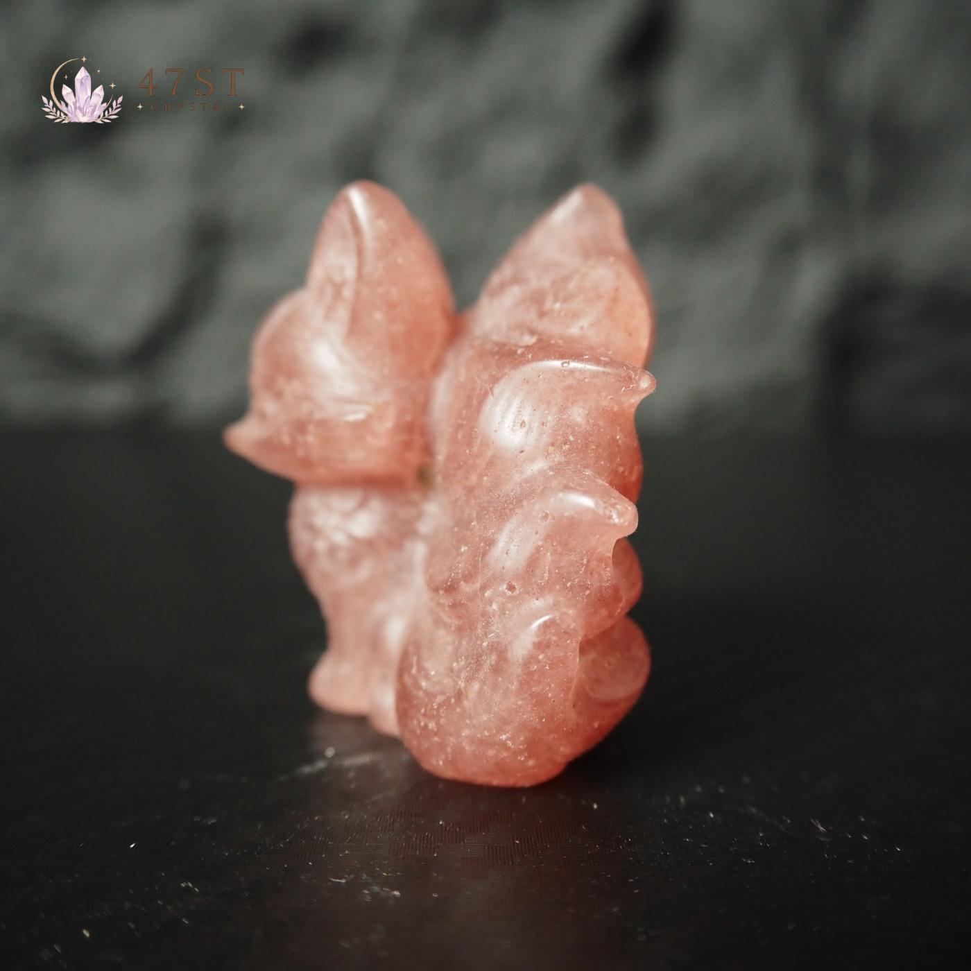 Strawberry Quartz Nine-Tail Fox Carving