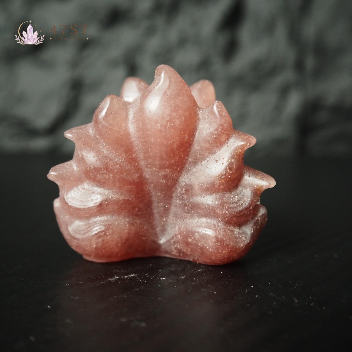 Strawberry Quartz Nine-Tail Fox Carving