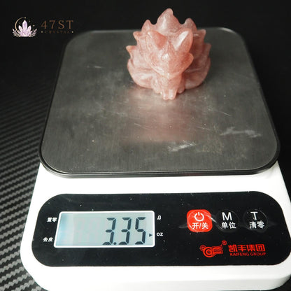 Strawberry Quartz Nine-Tail Fox Carving