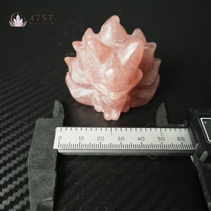 Strawberry Quartz Nine-Tail Fox Carving