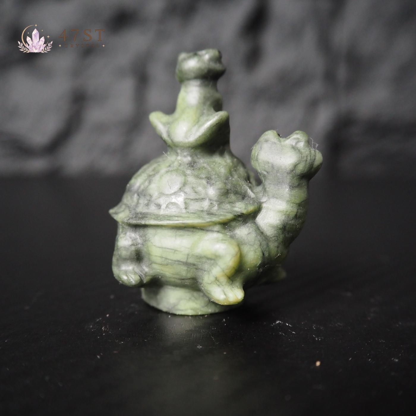 Serpentine Frog on Turtle Carving