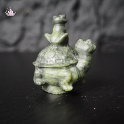 Serpentine Frog on Turtle Carving