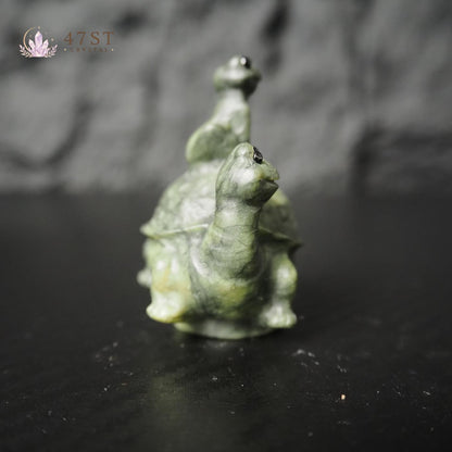 Serpentine Frog on Turtle Carving