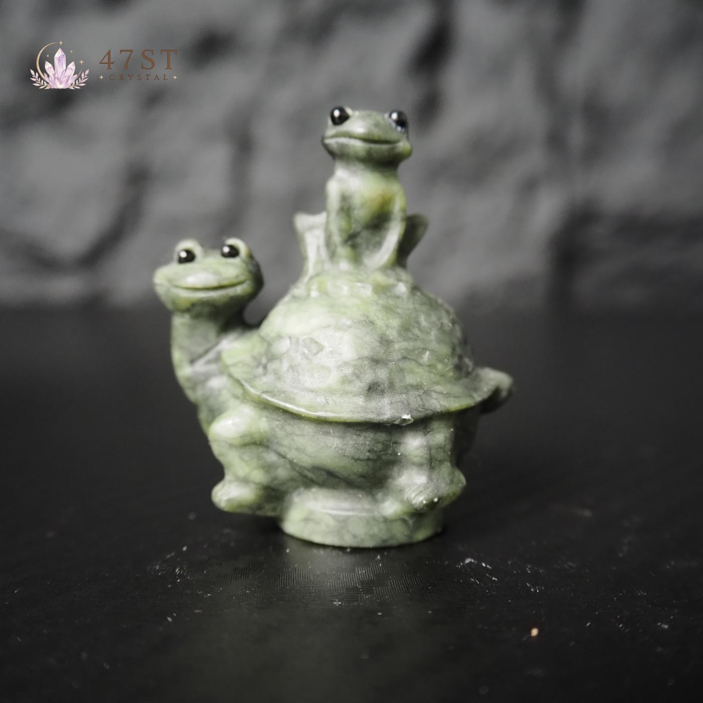 Serpentine Frog on Turtle Carving